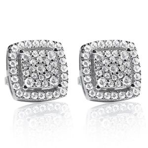 Silver Square 925 Sterling Silver HipHop Fashion Best Iced Hip Hop Stud Earrings